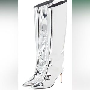 Silver Metallic Knee High Stiletto Boots